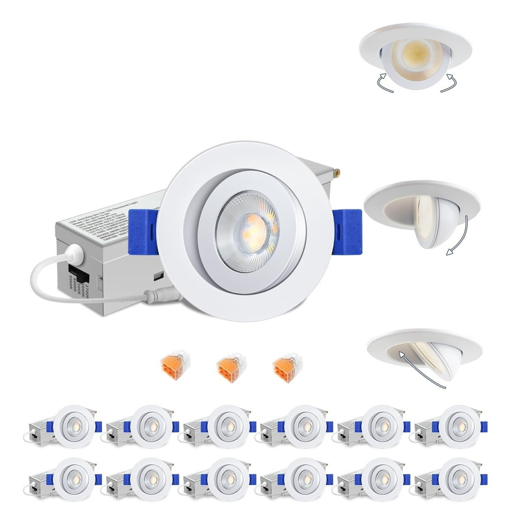 Aosclex 3 Inch LED Recessed Lighting 12 Pack 360 Adjustable Gimbal 5CCT Dimmable